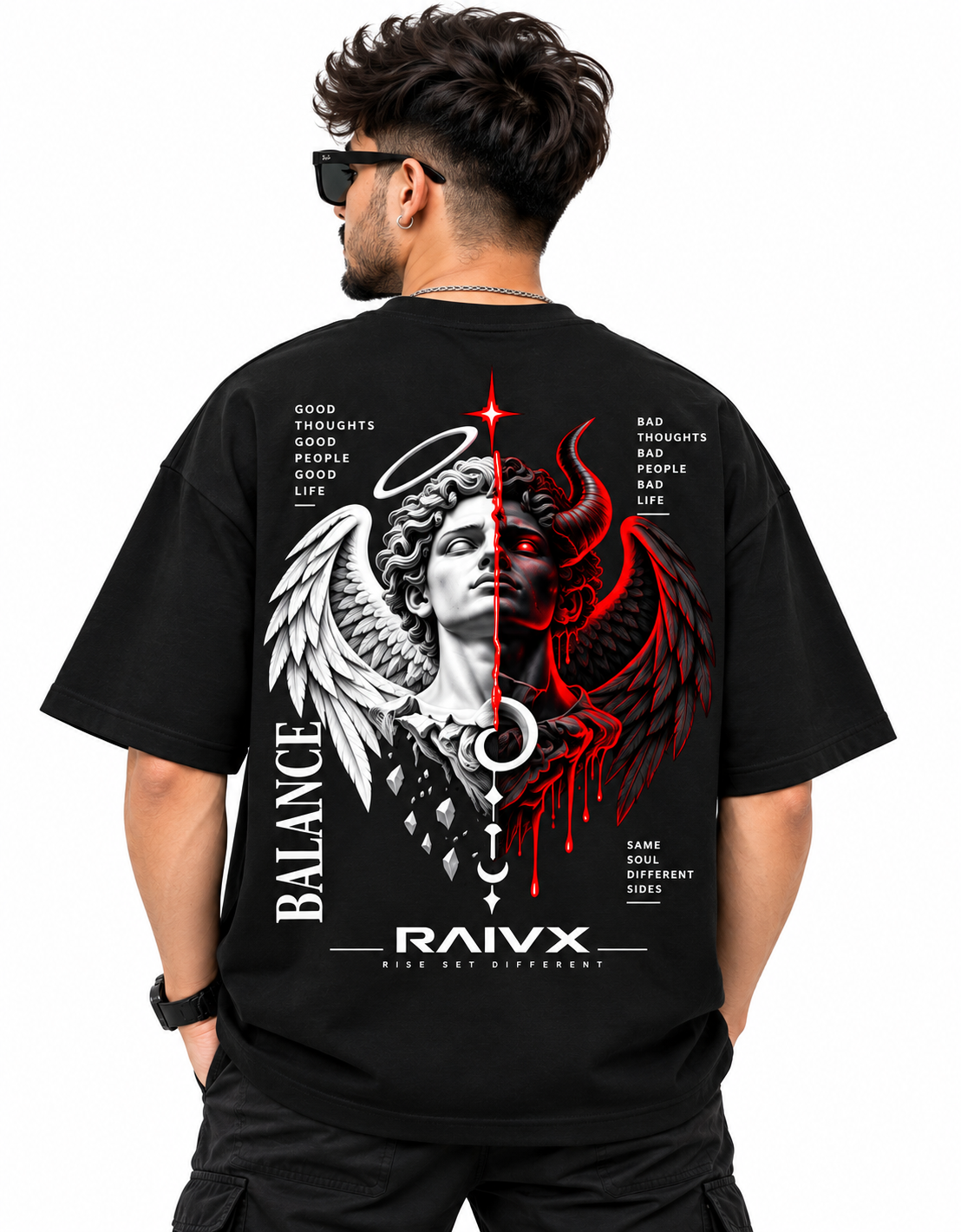 RAIVX Balance Angel & Demon Oversized T-Shirt – Black