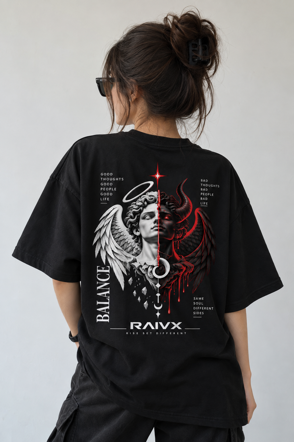 RAIVX Balance Angel & Demon Oversized T-Shirt – Black - Image 3